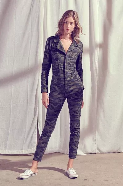 Camo Collared Jumpsuit