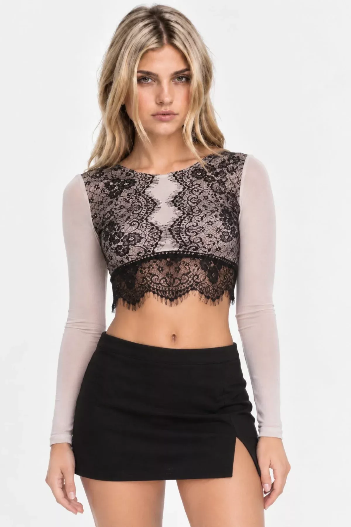 Can't Get Enough Tan Lace Crop Top | Boho Pink