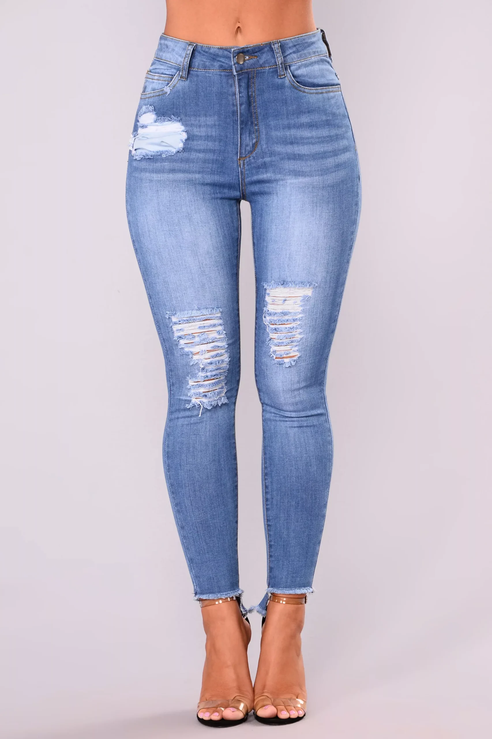Carli Distress Jeans - Medium Blue
