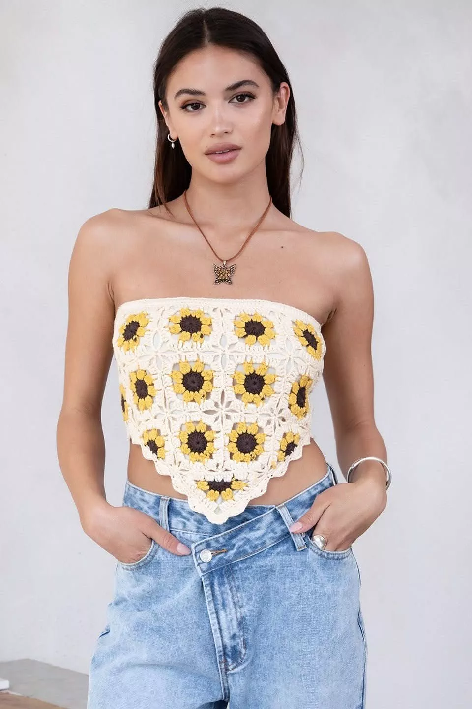Carrie Cream Crochet Scarf Top | Boho Pink