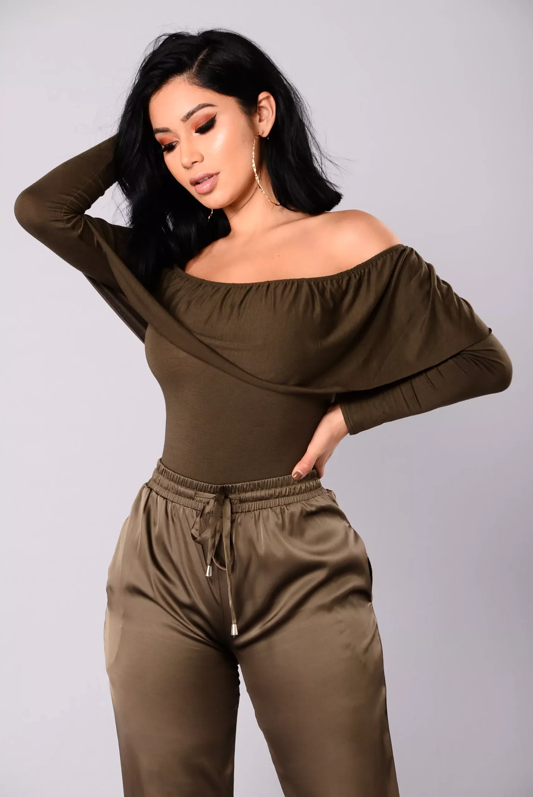 Casey Off The Shoulder Bodysuit - Dark Olive