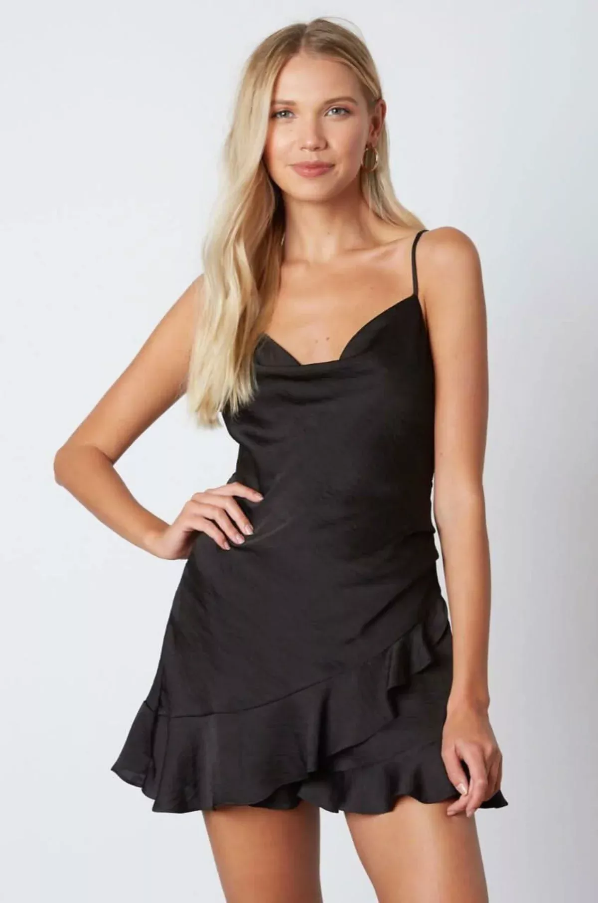 Cassidy Black Satin Wrap Skort Dress | Boho Pink