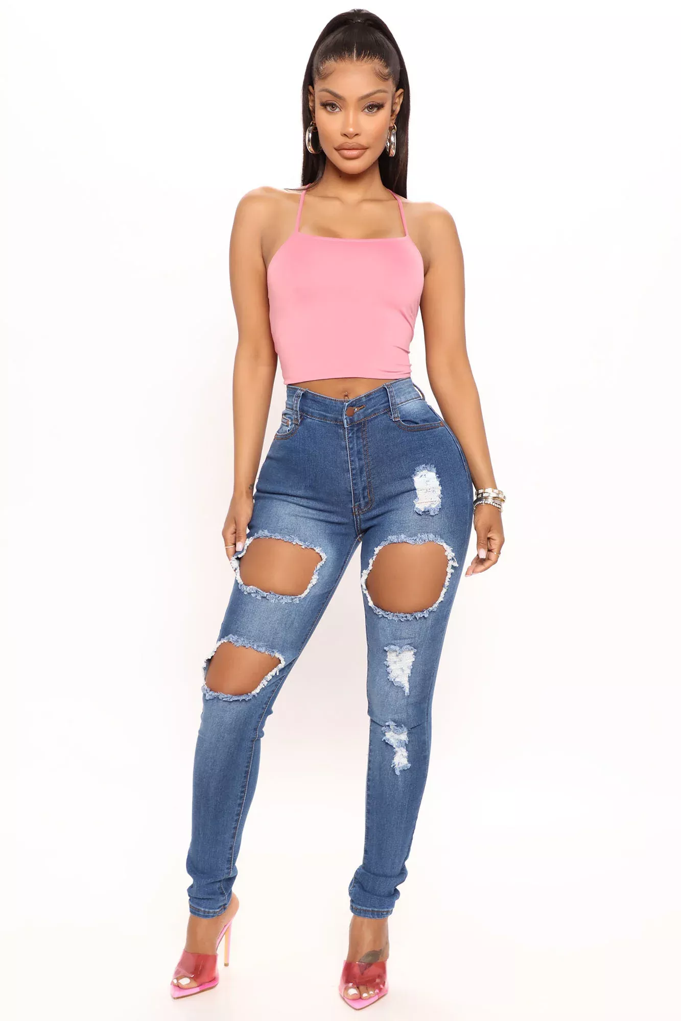 Catty Distressed Skinny Jeans - Medium Wash