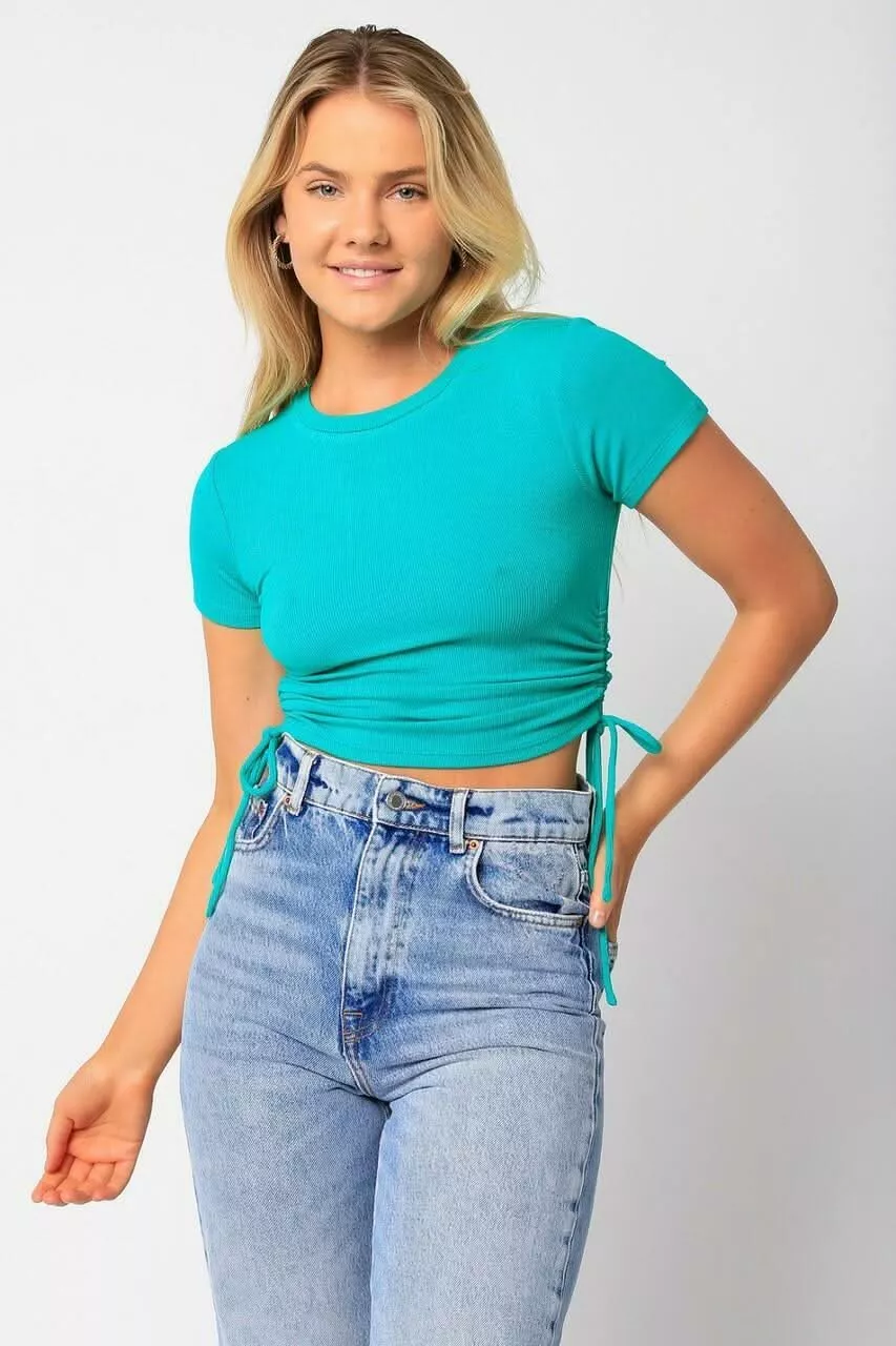 Cece Green Drawstring Crop Top | Boho Pink