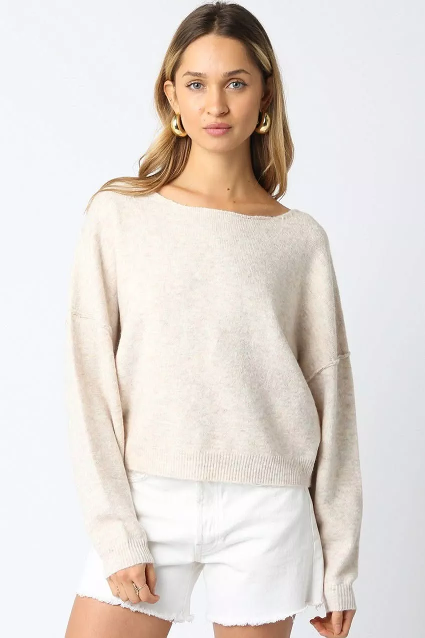 Cecily Beige Slouchy Pullover Sweater | Boho Pink