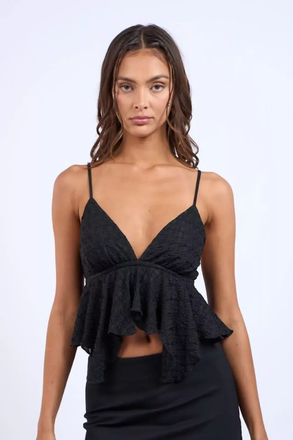 Celeste Black Ruffle Babydoll Tank Top | Boho Pink