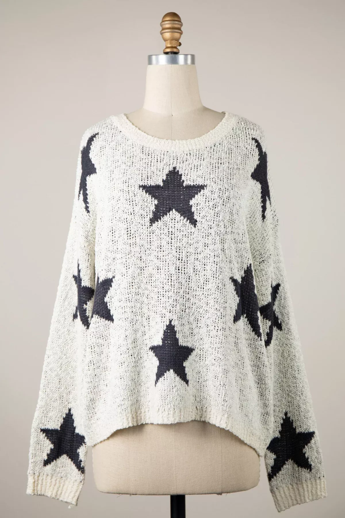Celestial Ivory Stars Sweater | Boho Pink