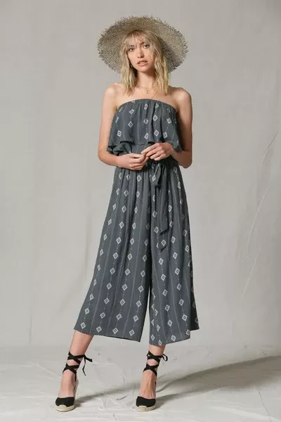 Charcoal Strapless Midi Jumpsuit