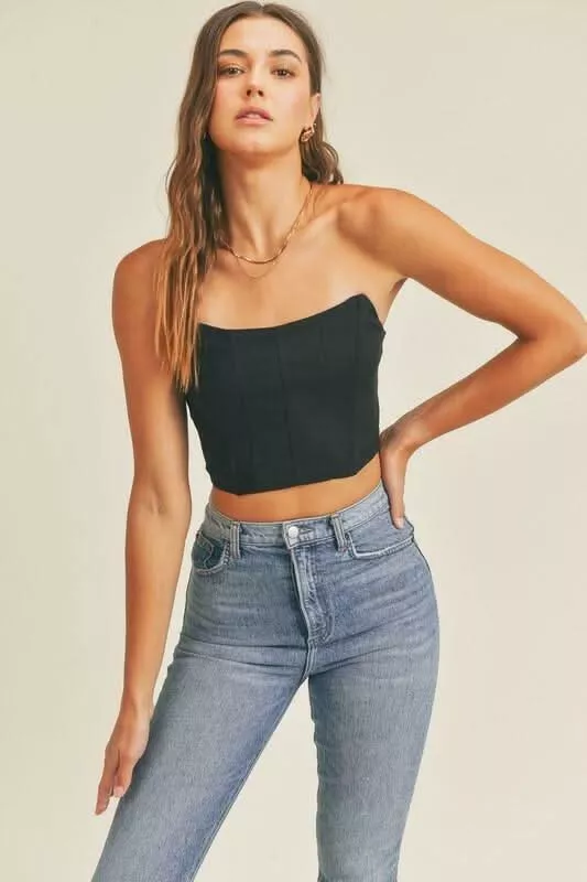 Charlie Black Strapless Crop Top | Boho Pink