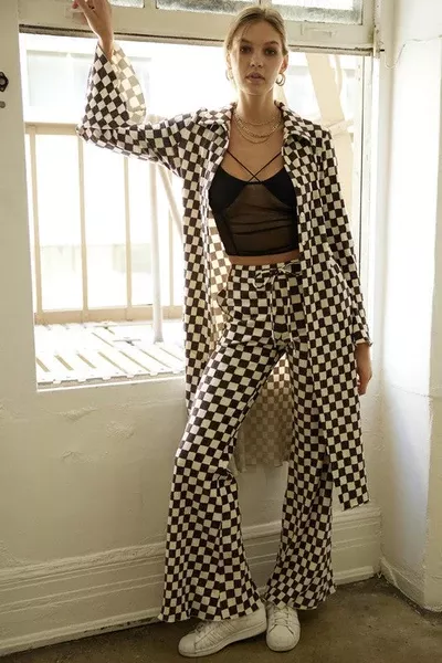 Checkerboard Long Cardigan