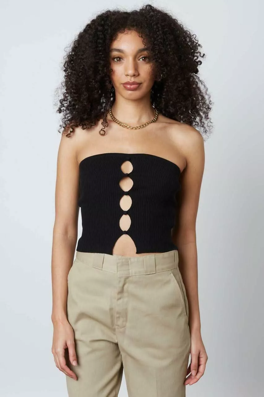 Cheri Black Ribbed Knit Tube Top | Boho Pink
