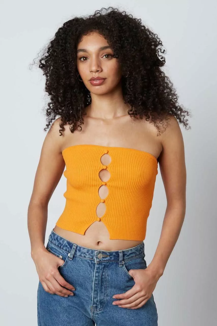 Cheri Mango Orange Ribbed Knit Tube Top | Boho Pink