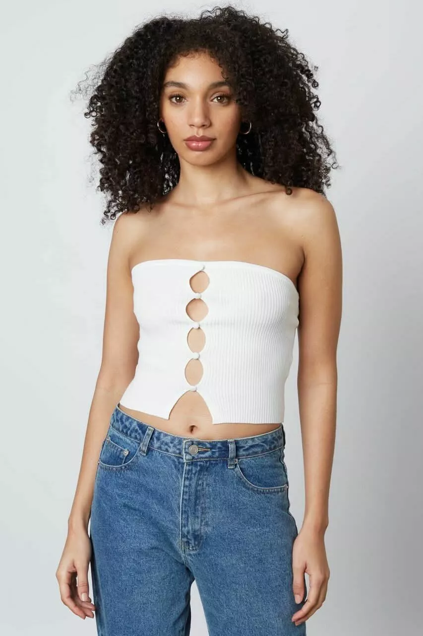 Cheri White Ribbed Knit Tube Top | Boho Pink