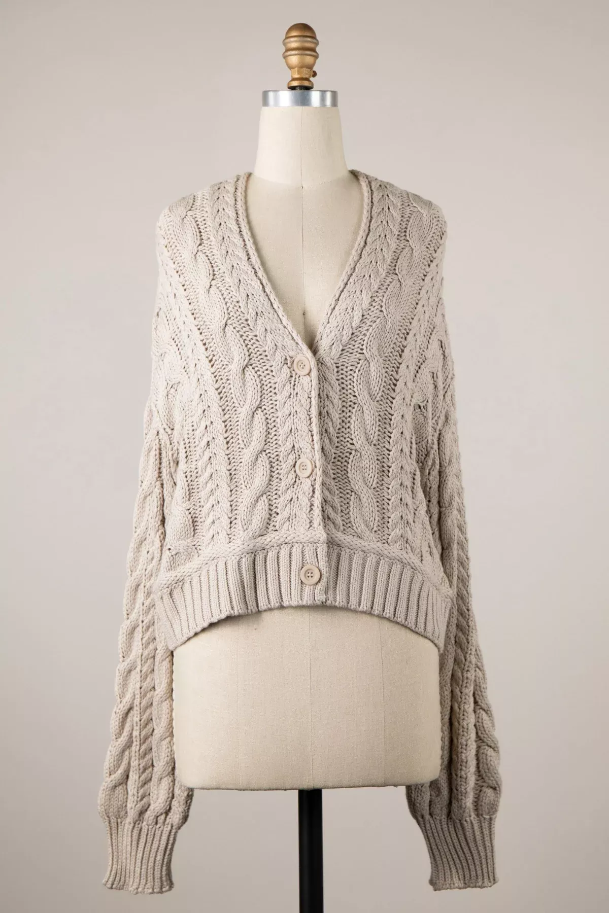 Chilton Beige Cable Knit Cardigan Sweater | Boho Pink