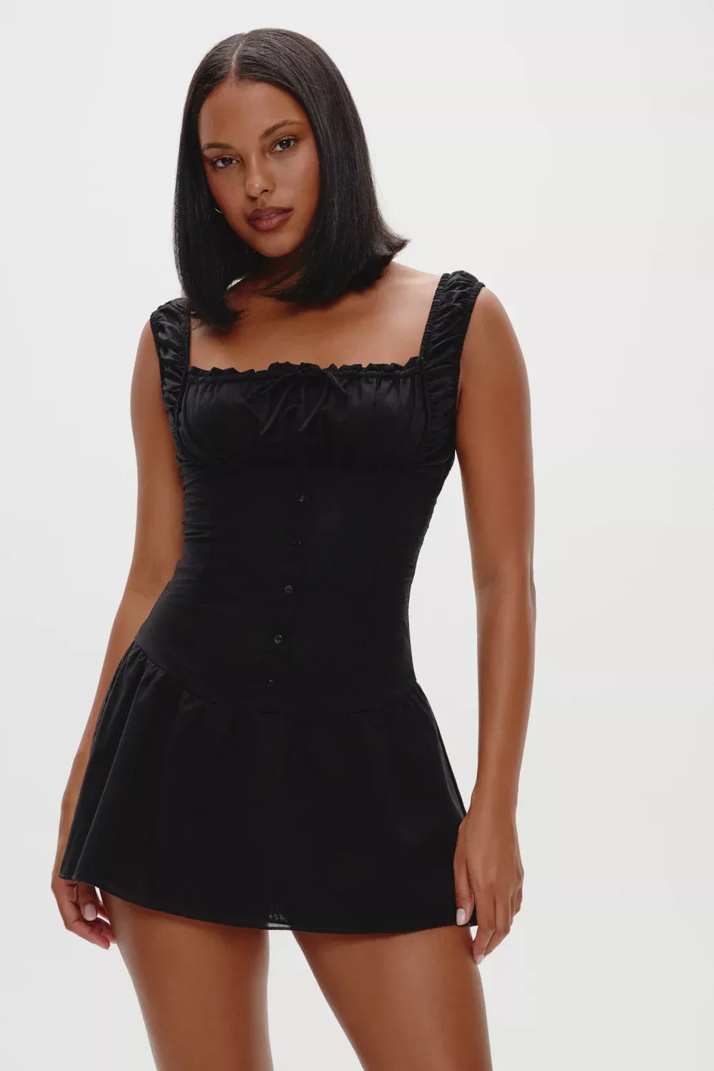 Christa Ruffle Mini Dress - Black