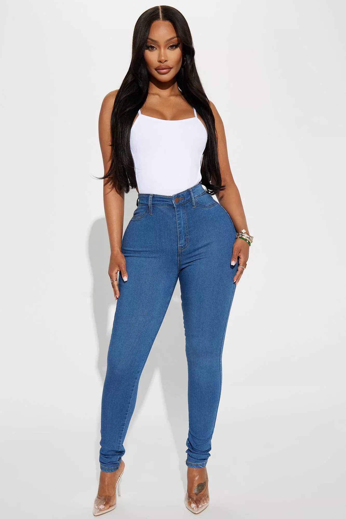 Classic High Waist Skinny Jeans - Medium Blue Wash