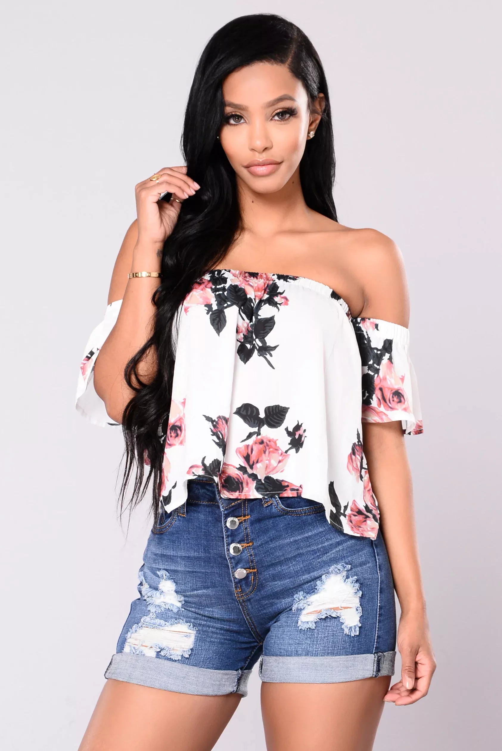 Claudia Floral Top - White/Floral
