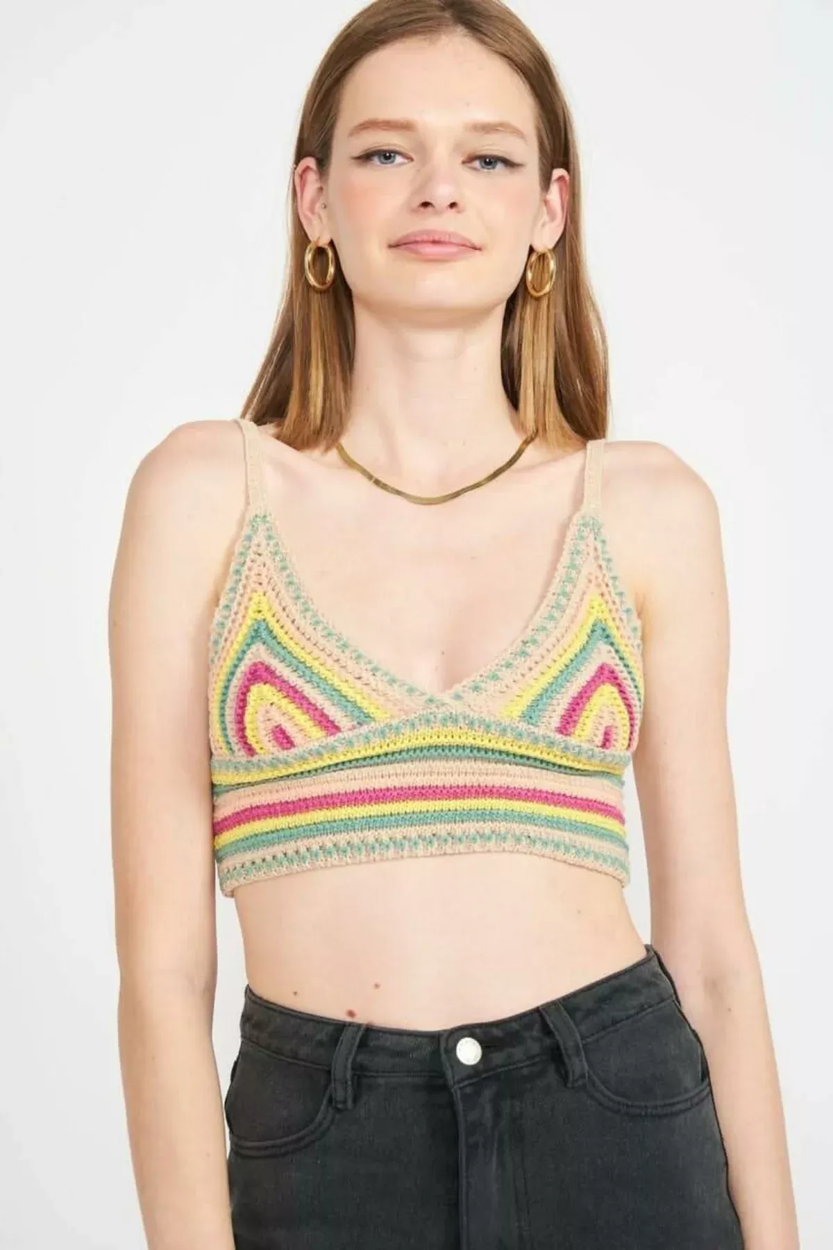 Clover Tan Multi Knit Cropped Tank | Boho Pink