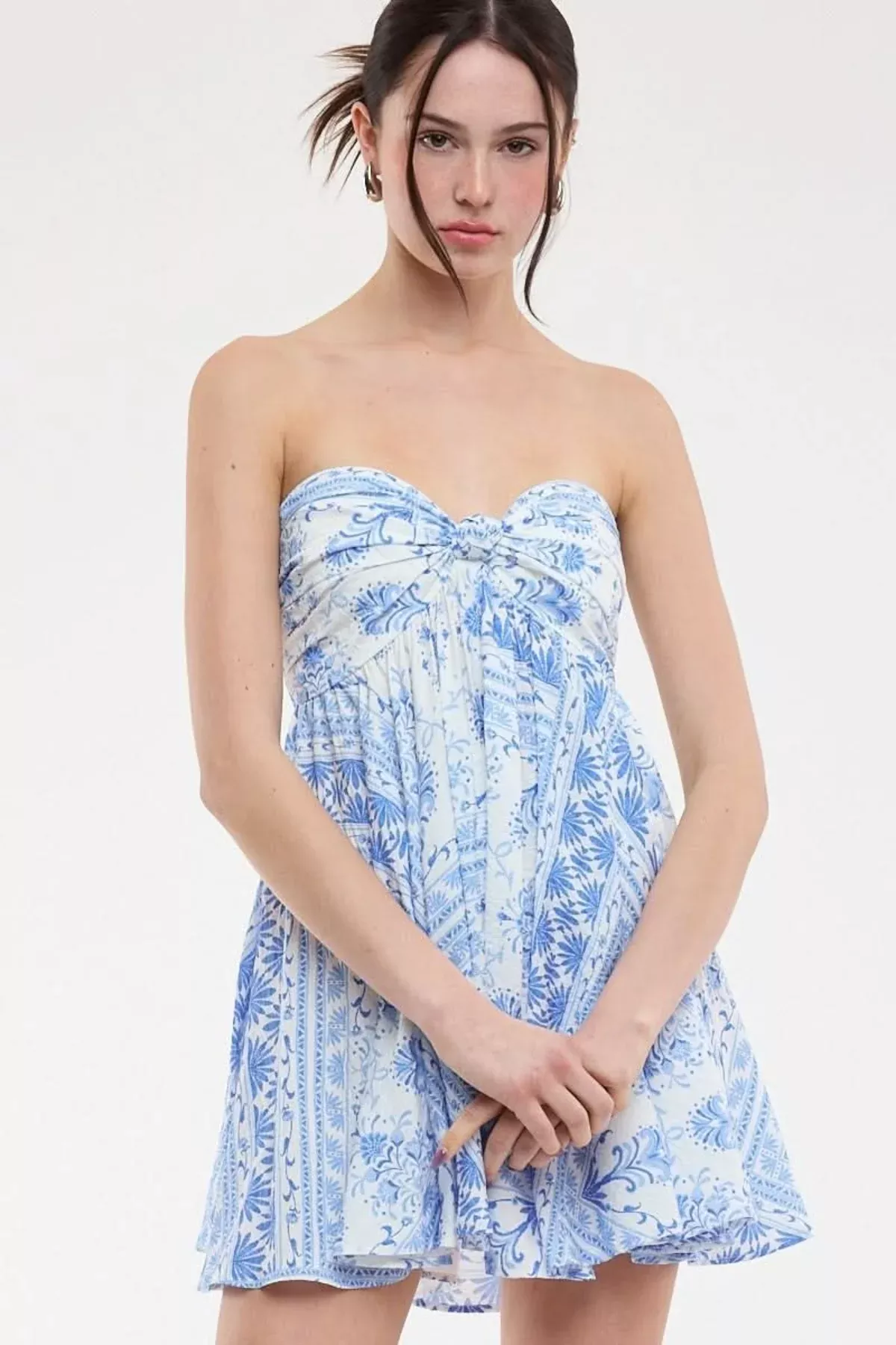 Colette Blue & White Strapless Babydoll Dress | Boho Pink