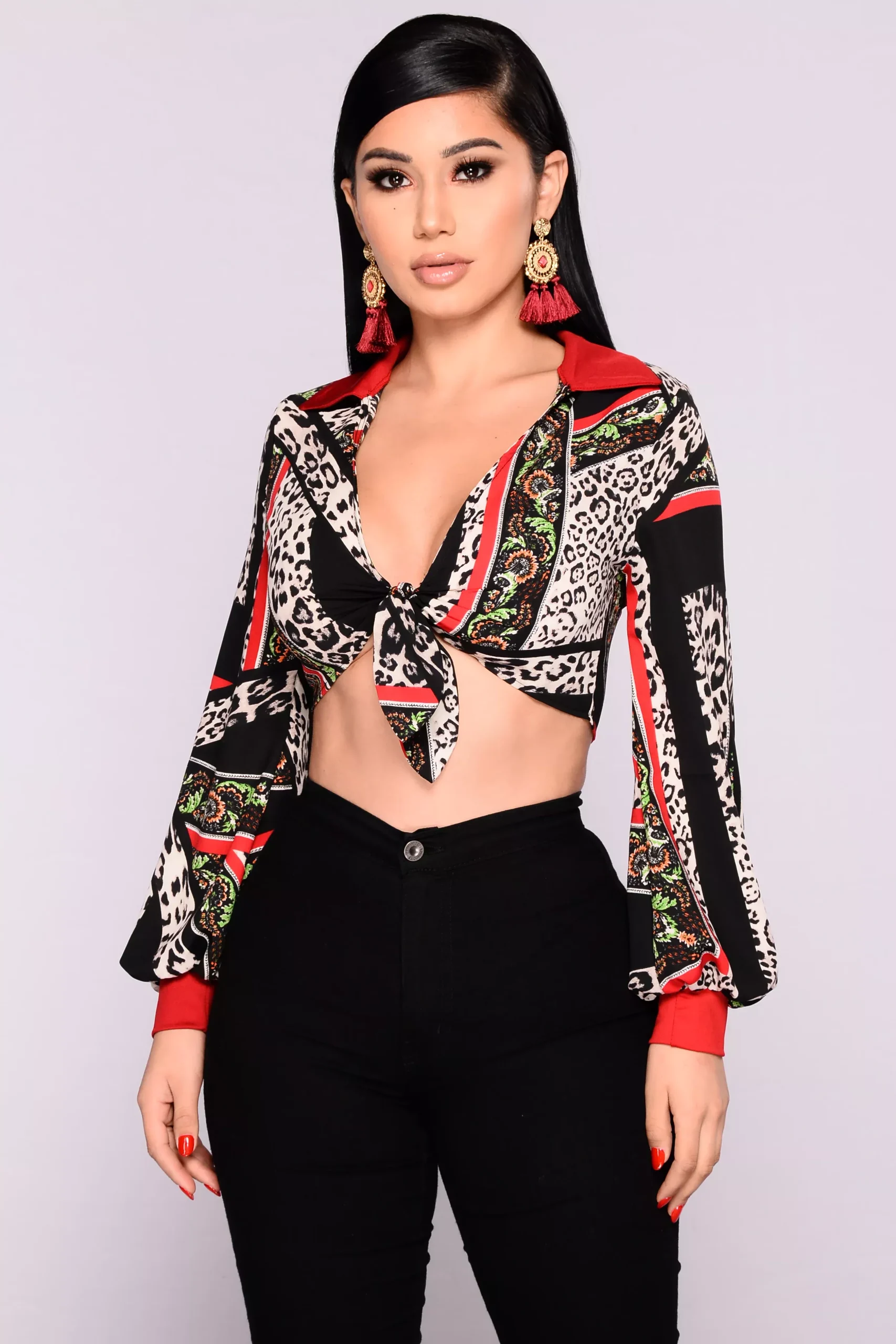 Columbia Print Top - Black/Red