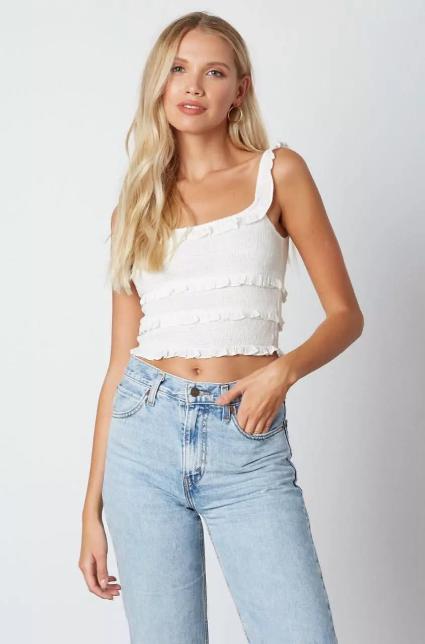 Copa White Smocked Cropped Tank Top | Boho Pink
