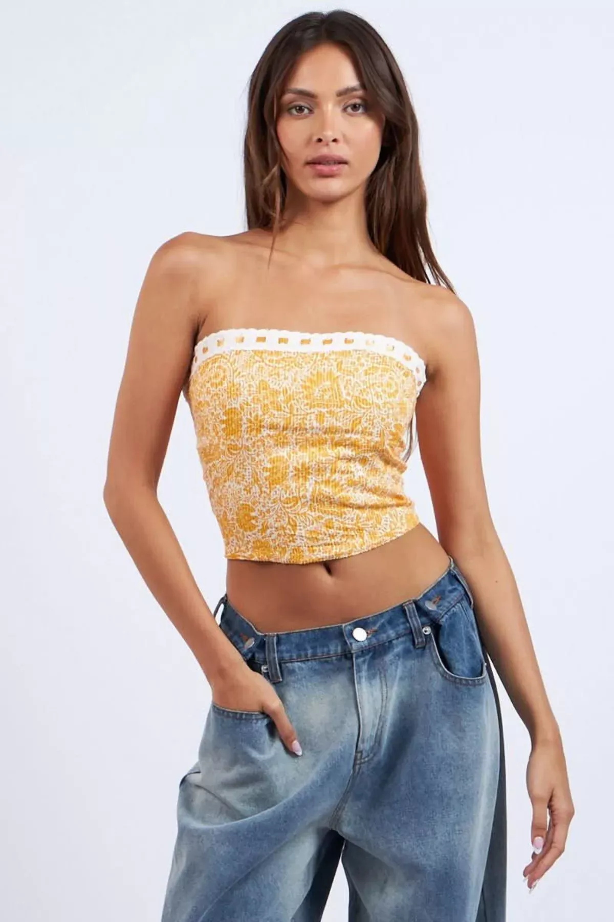 Cora Orange Floral Print Tube Top | Boho Pink