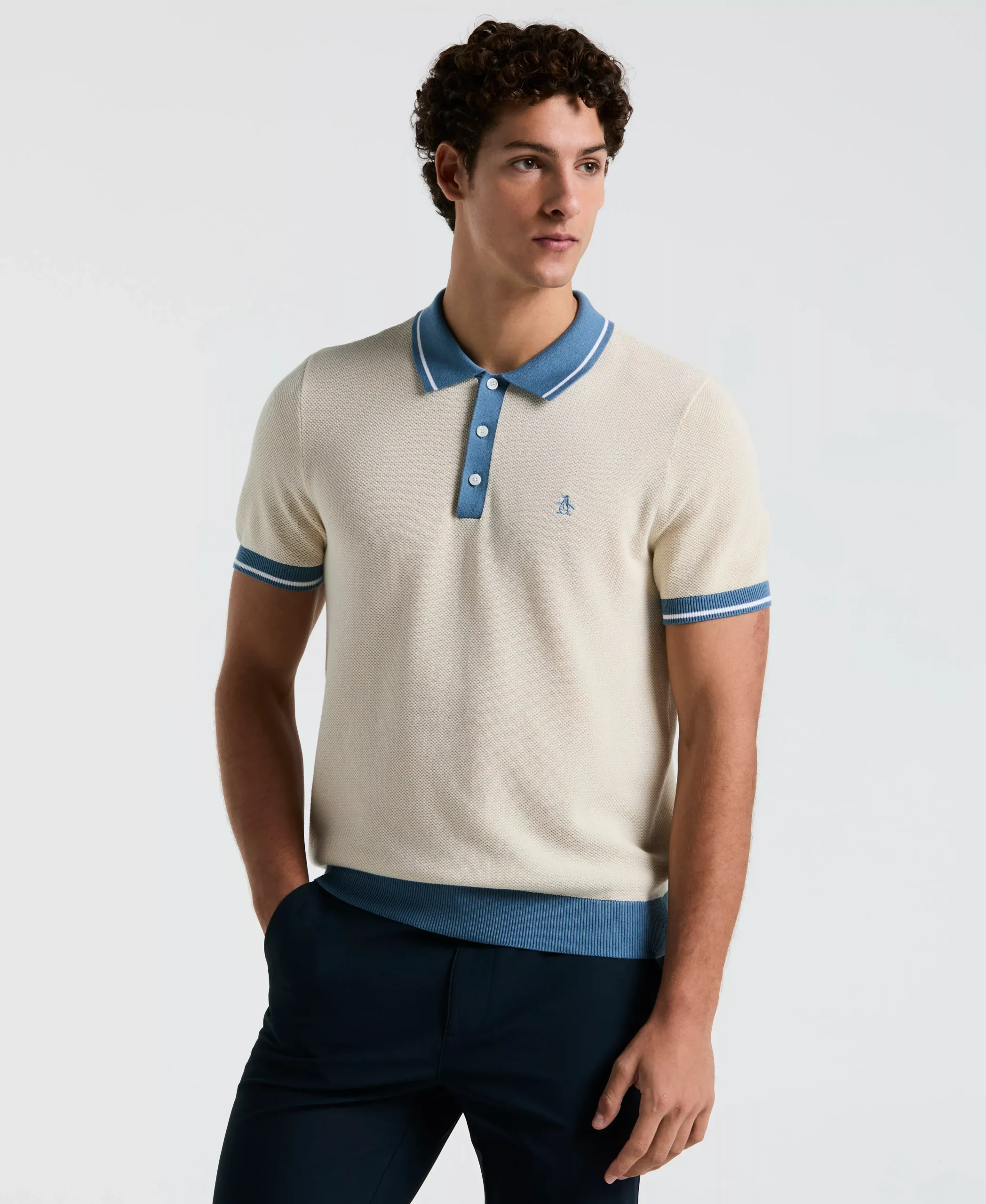 Cotton Honeycomb Sweater Polo