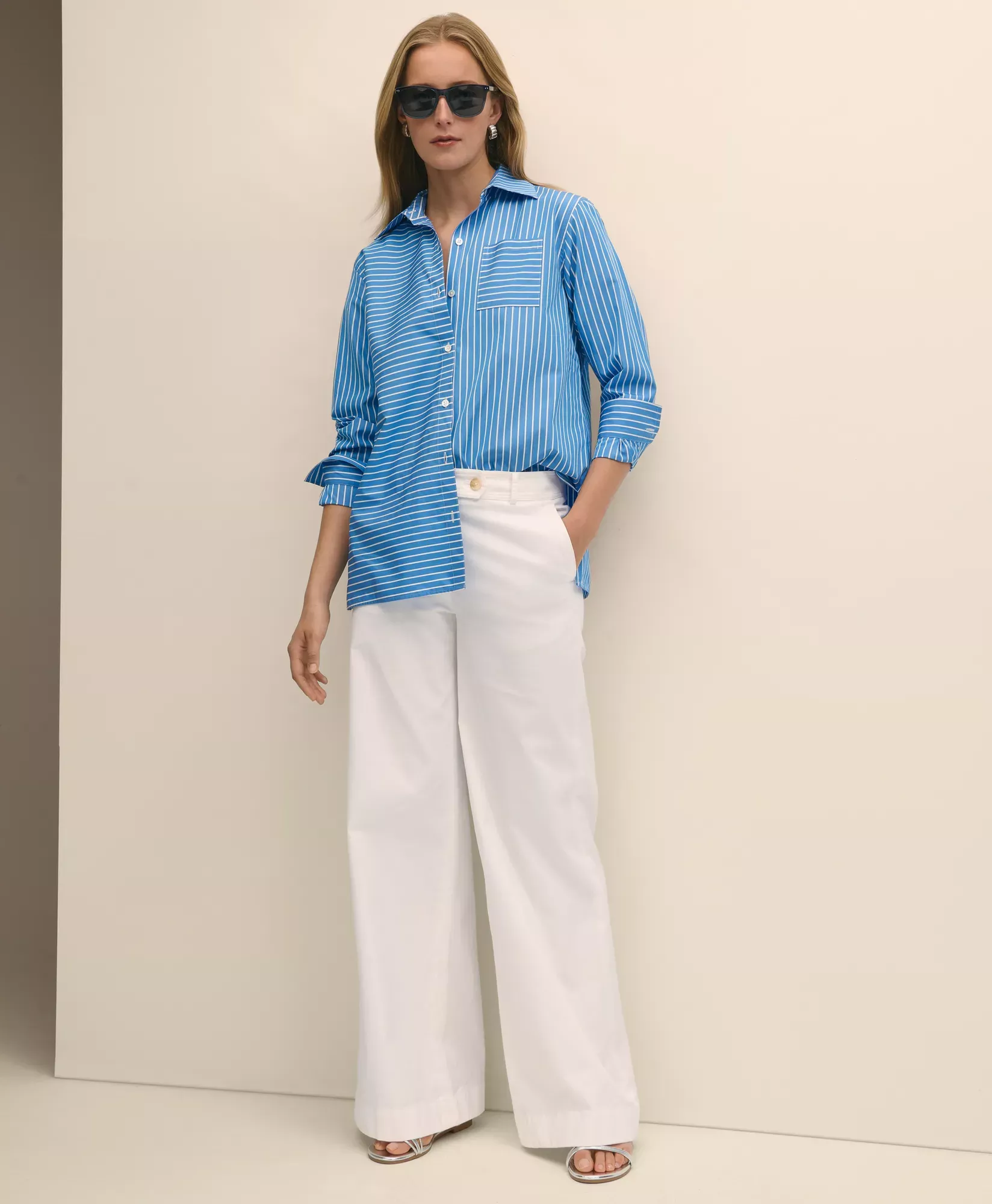 Cotton Twill Wide-Leg Pants