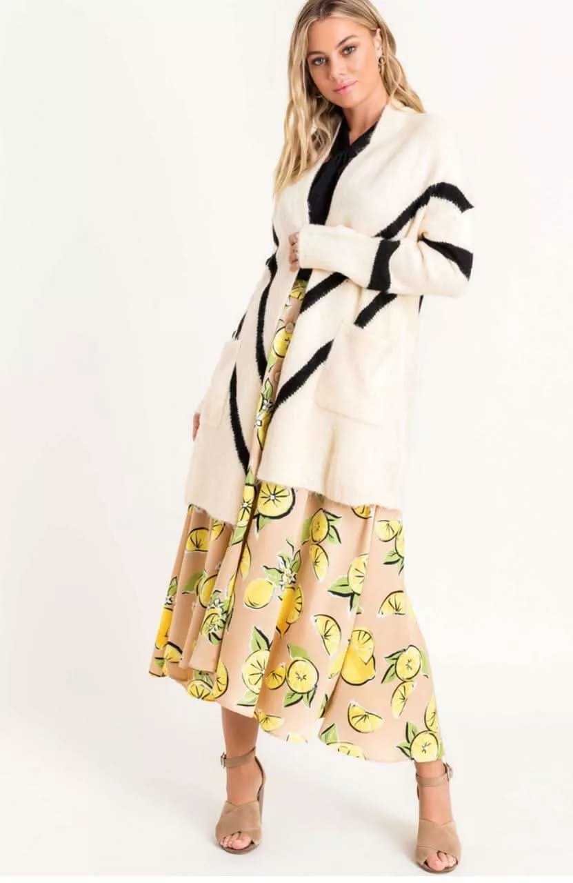 Cozy Dreams Cream Chevron Striped Knit Cardigan | Boho Pink
