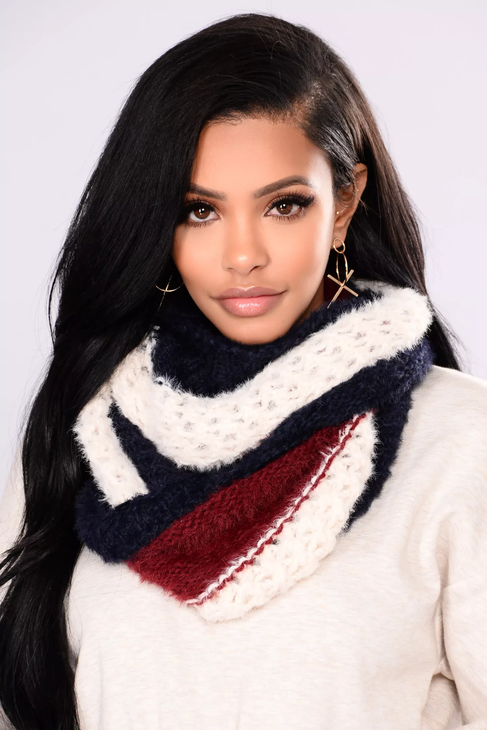 Cozy Striped Infinity Scarf - Navy