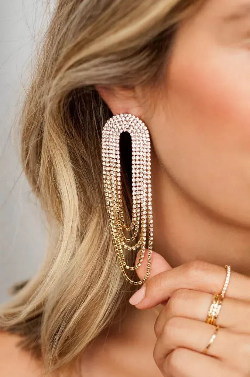 Crystal Drape Fringe Earrings | Boho Pink