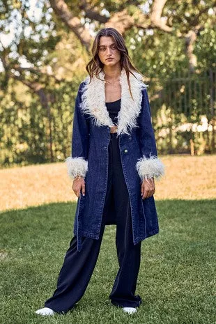 Dark Denim Faux Fur Jacket