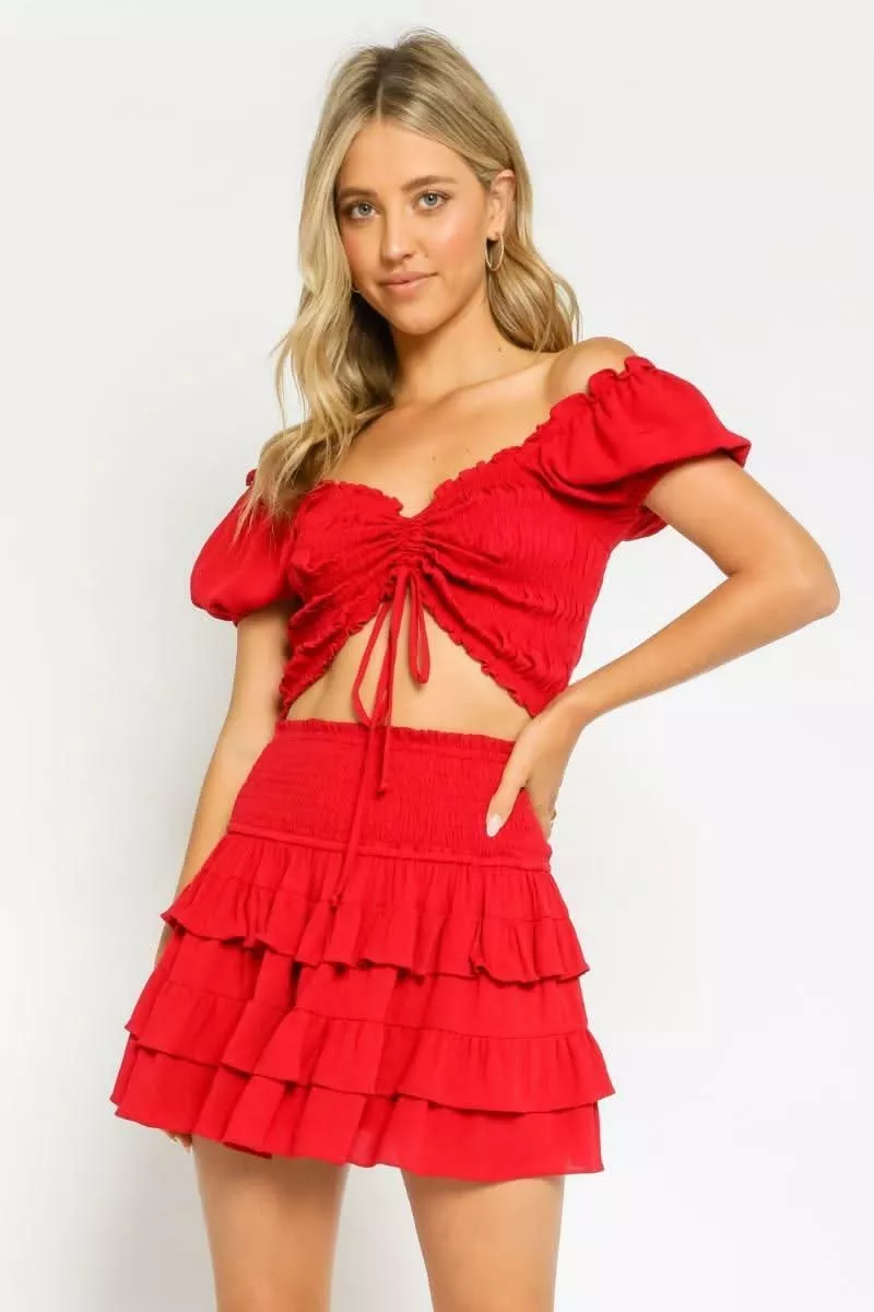 Daybreak Red Drawstring Crop Top | Boho Pink