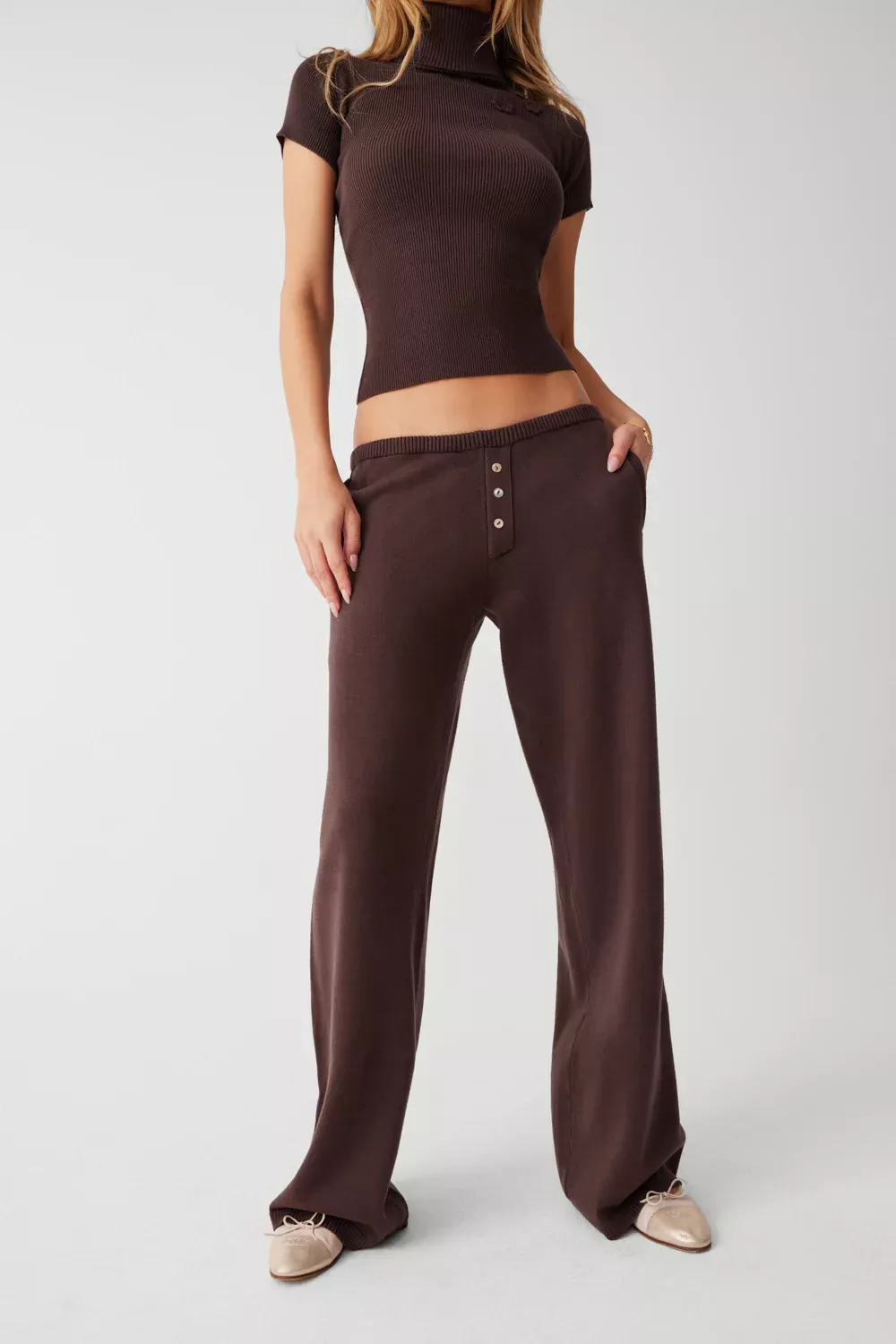 Delilah Low Rise Cloud Knit Pant - Mocha