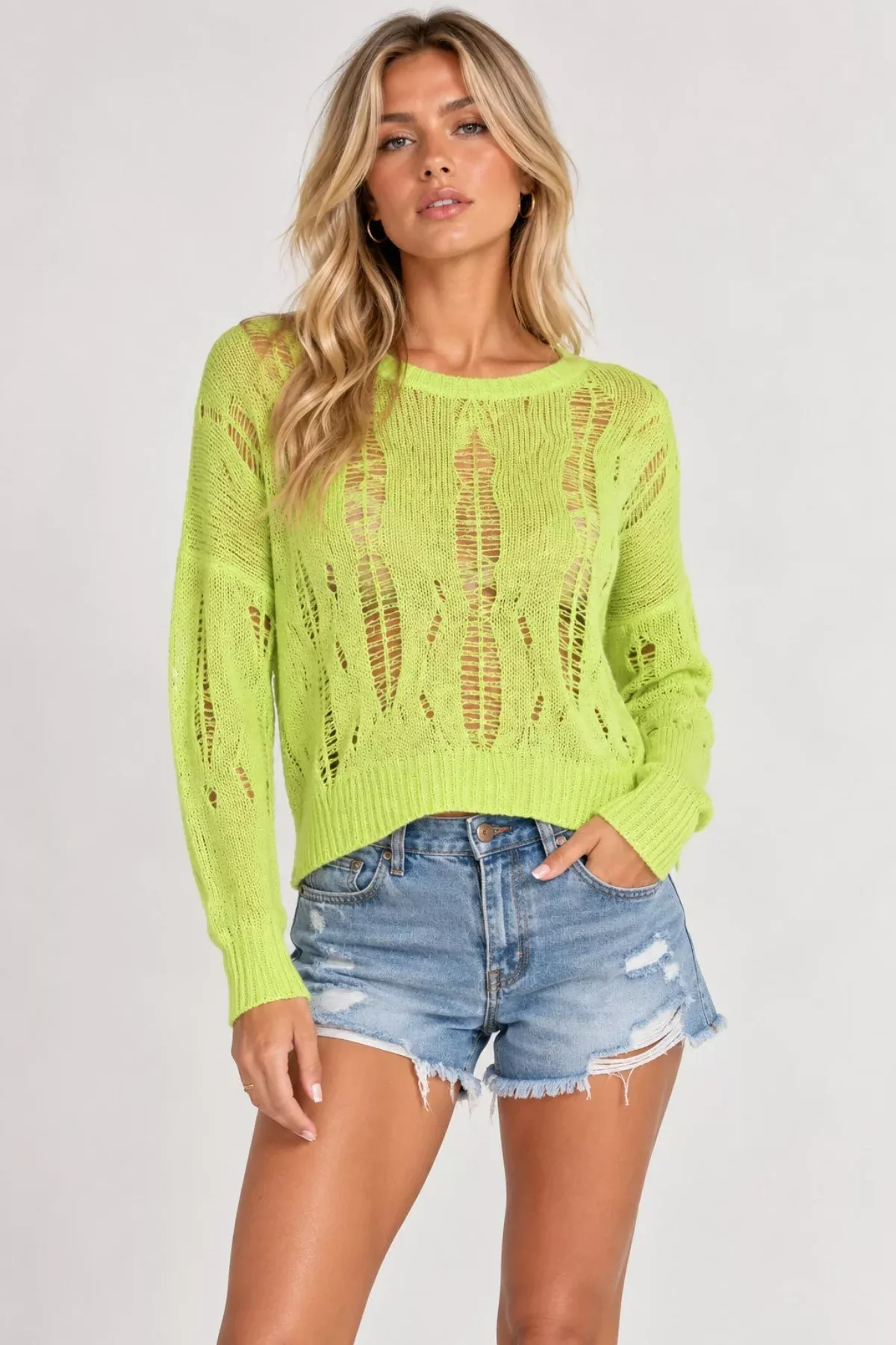 Delirious about Lime snagged Knit Sweater | Boho Pink