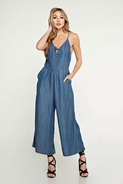 Denim Lightweight Wide Leg Jumpsuit