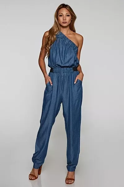Denim One-Shoulder Jumpsuit