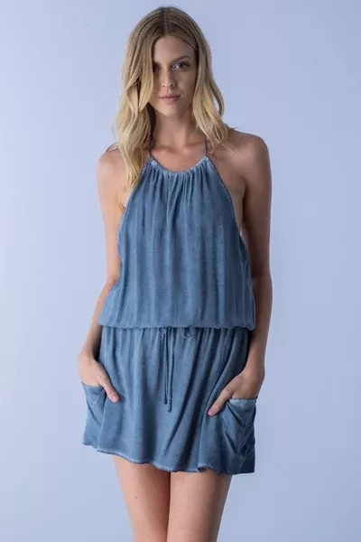Distressed Mini Halter Dress