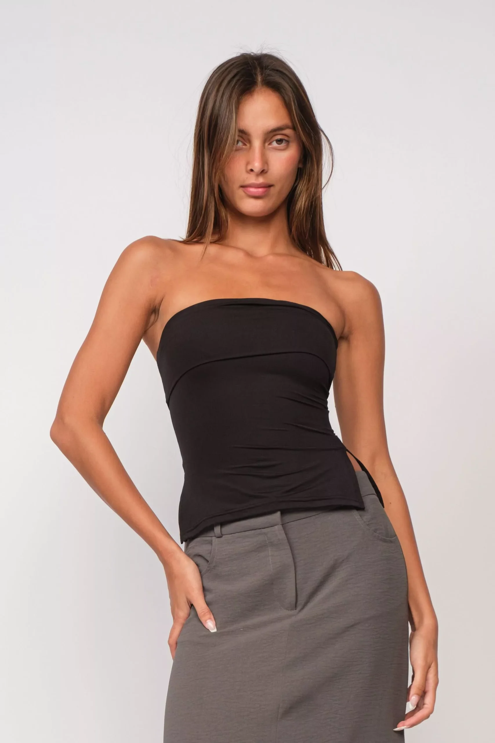 Eden Black Asymmetrical Hem Tube Top | Boho Pink