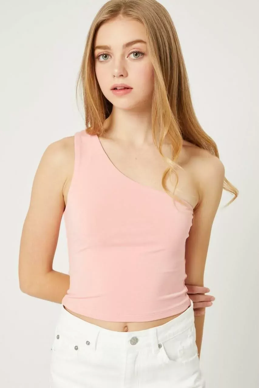 Elsa Pink One-Shoulder Cropped Tank Top | Boho Pink