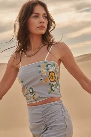 Embroidered Grey Crop Top