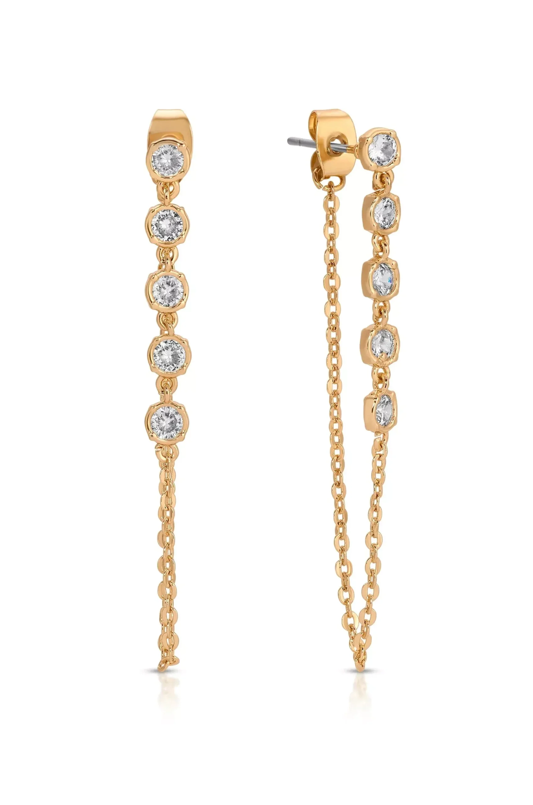 Ettika Crystal Chain Danglers Earrings | Boho Pink
