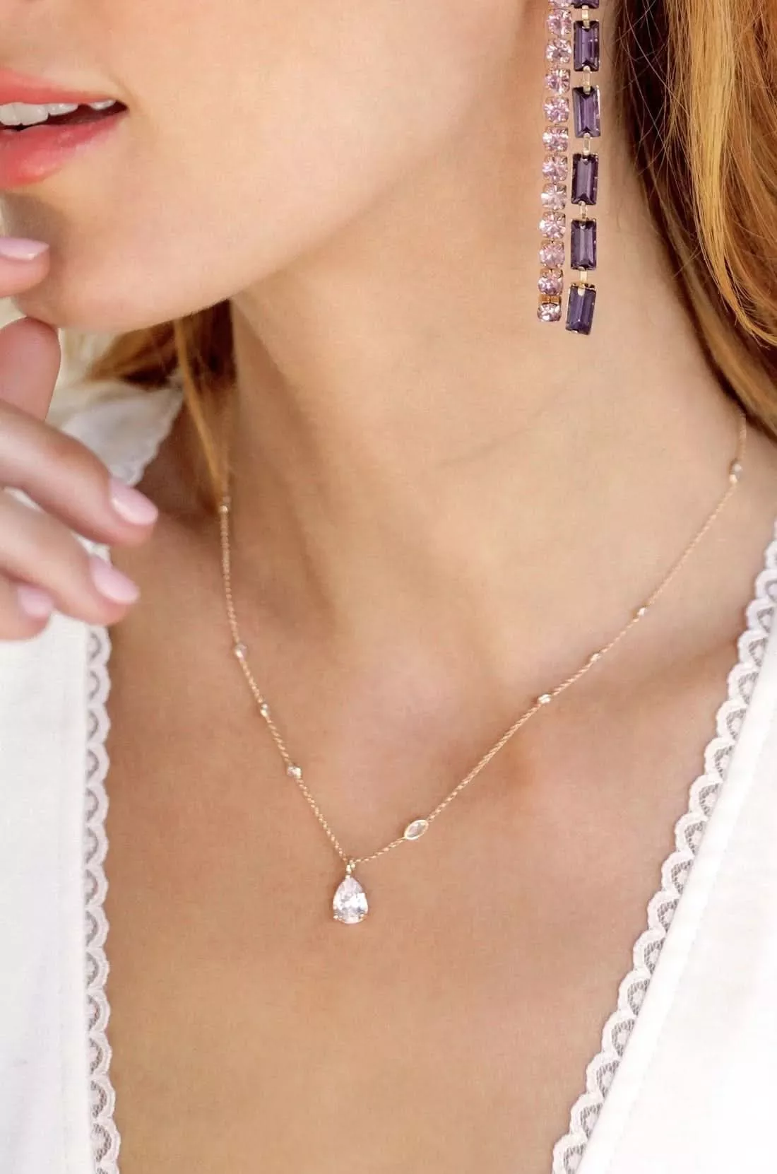 Ettika Delicate Crystal Pendant Necklace | Boho Pink