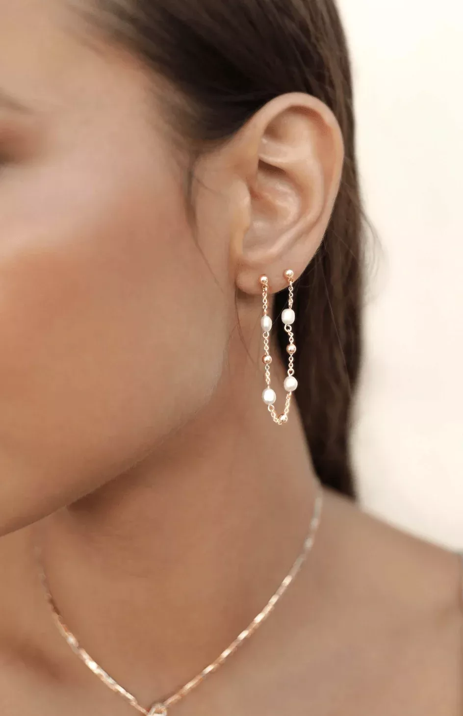 Ettika Double Piercing Freshwater Pearl Earrings | Boho Pink
