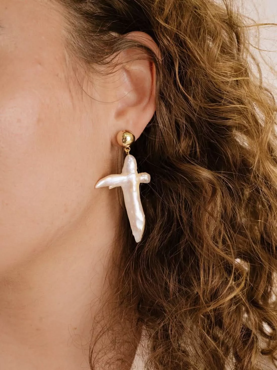 Ettika Organic Freshwater Pearl Cross Earrings | Boho Pink
