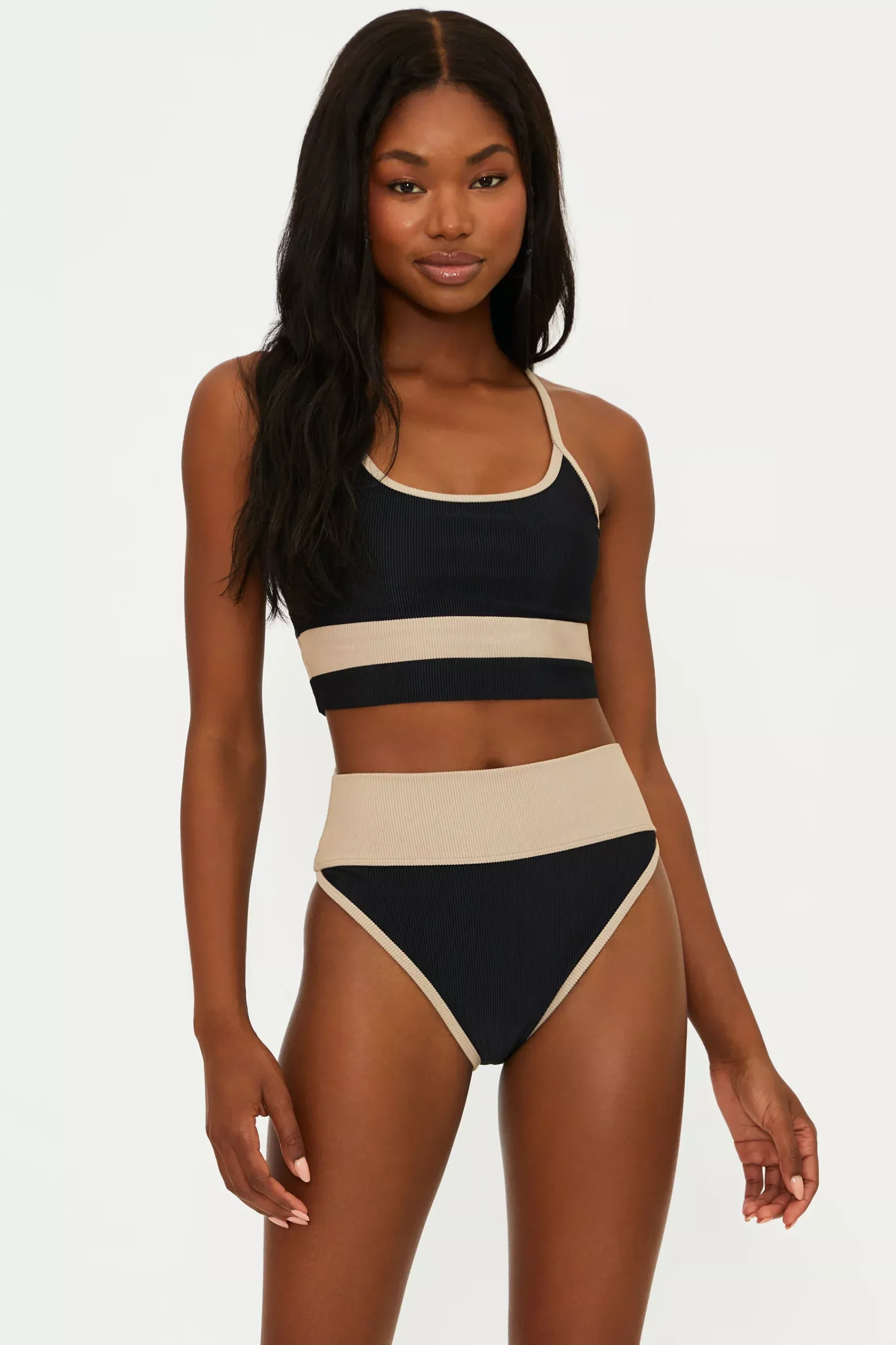 Eva Top Black Tan Colorblock