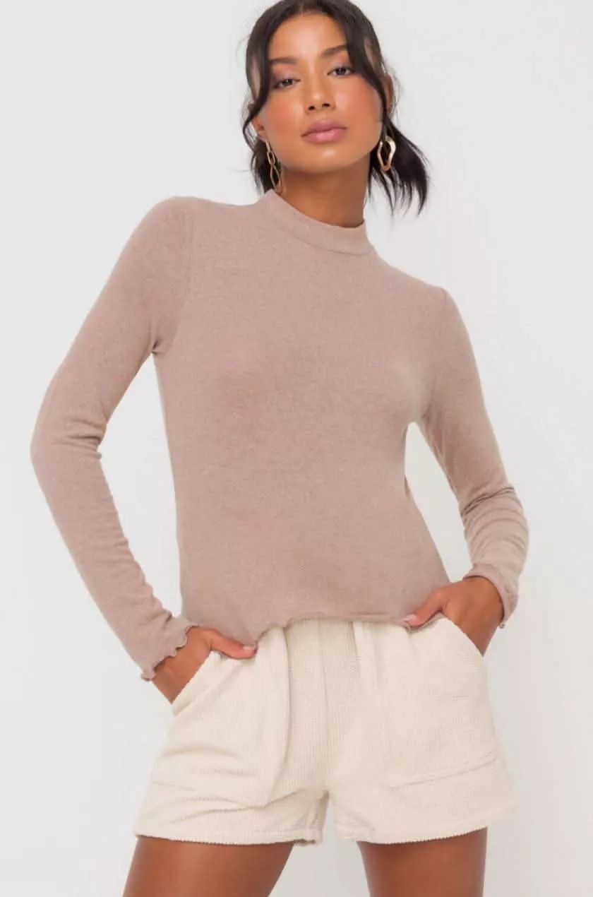 Everything is Possible Latte Mock Neck Top | Boho Pink