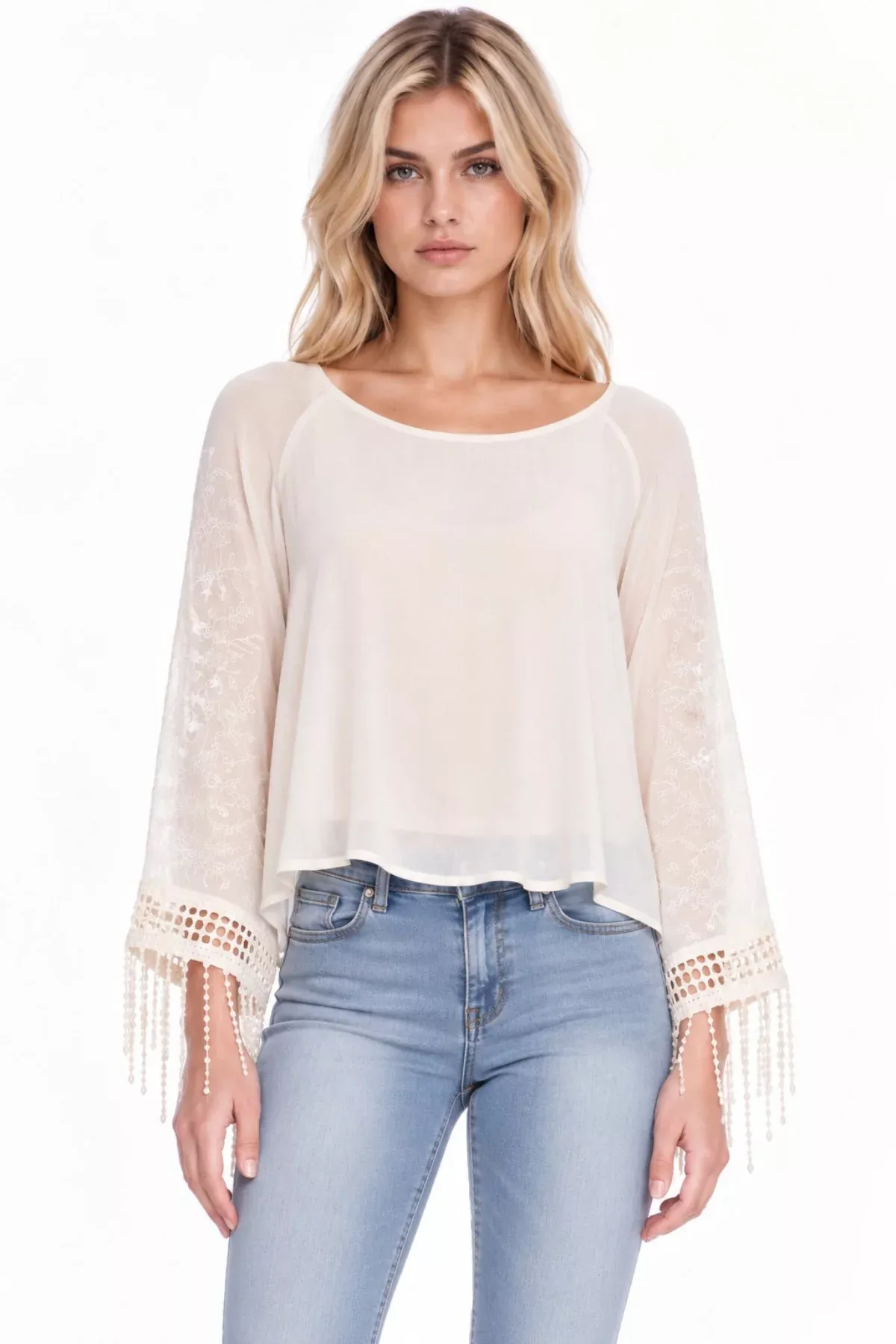 Faith and Flowers Boho Fringe Cream Top | Boho Pink