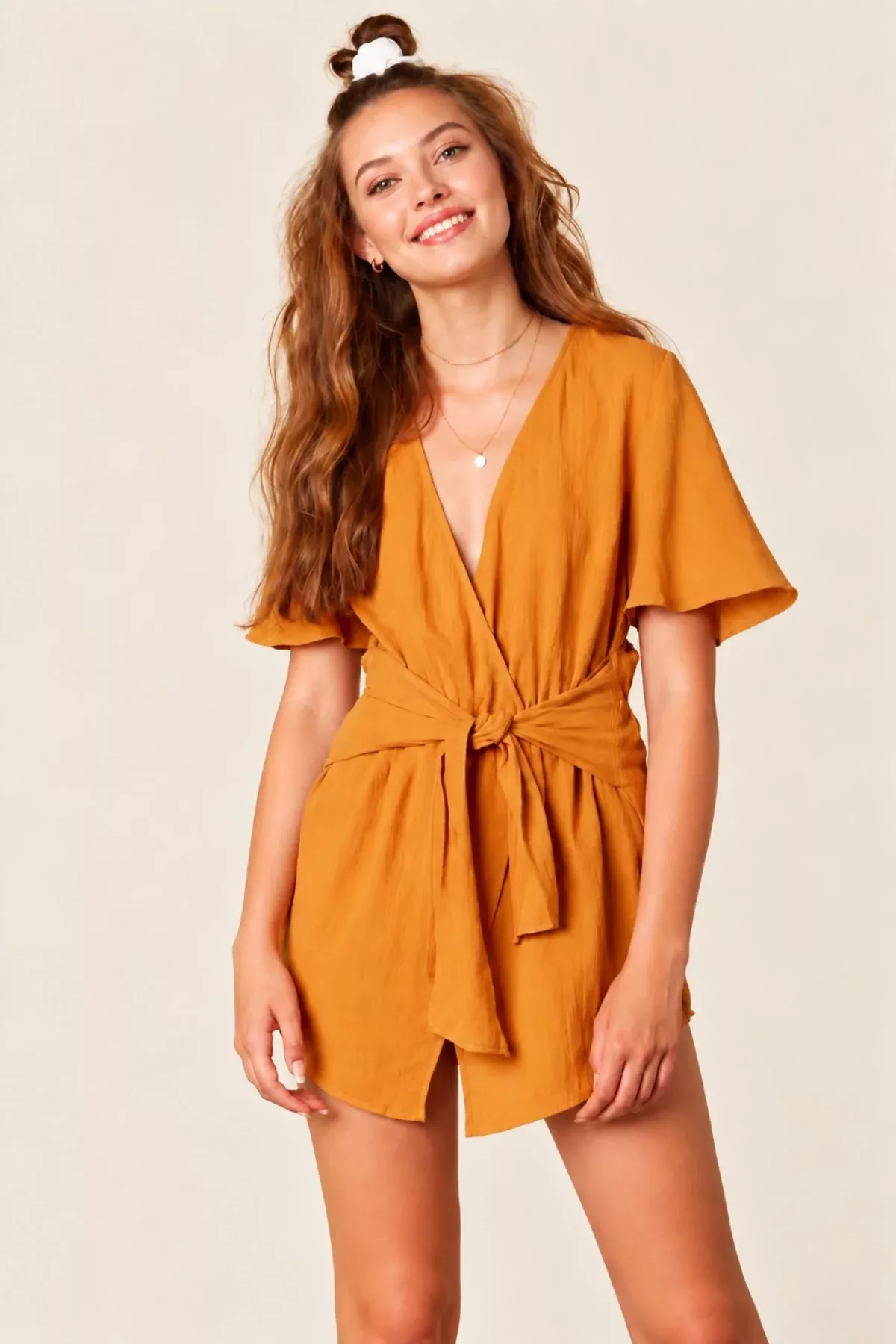 Falling For You Mustard Romper | Boho Pink