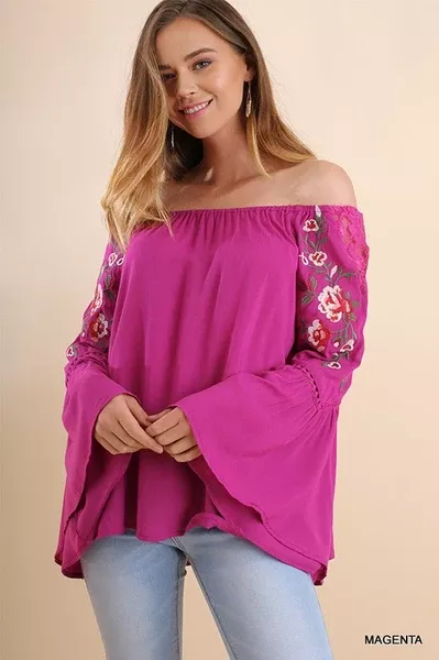 Fiesta Vibe Embroidered Off Shoulder Blouse